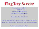 Flag Day Service; Thursday, June 13th, 2019 6:00pm Center Memorial Park 586 Main St., Manchester...
