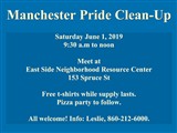 Manchester Pride Clean-Up; Saturday June 1, 2019 9:30 a.m to noon Meet at East Side...